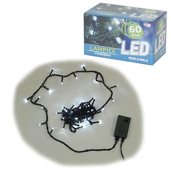 Novogodišnje lampice 60 Led lampice bele 8 funkcija 52-110000