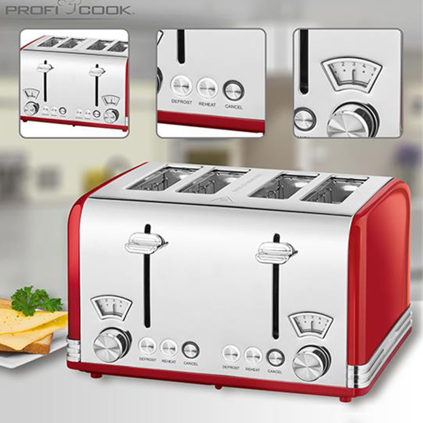 Dupli toster za četiri kriške crveni Profi Cook PC-TA1194 