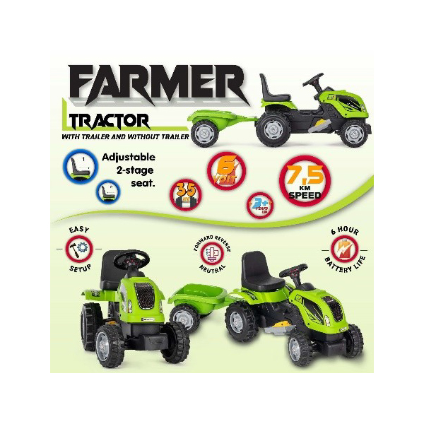 Traktor na akumulator sa prikolicom 6V zeleni Farmer 309697