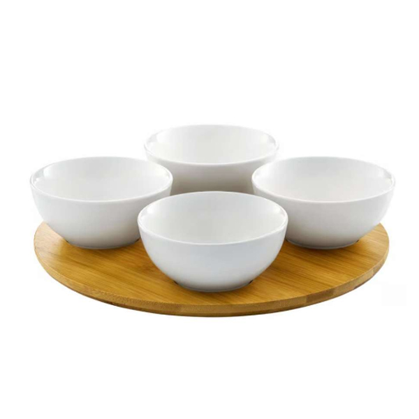 Porcelanski set 4 ovalne činije sa daskom od bambusa  Dajar DJ45576