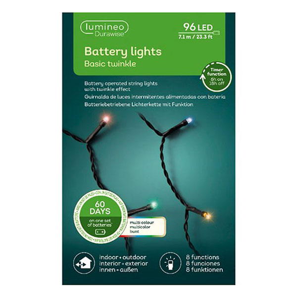 Novogodišnje led lampice na baterije 7,1 m 96 L multikolor Twinkle Lumineo 497146